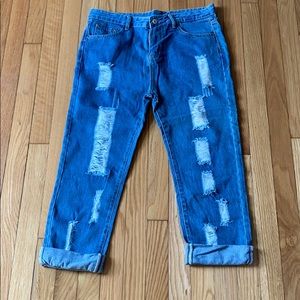 Distressed Hi-Rise Boyfriend Jeans